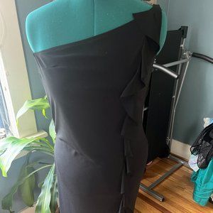 Vintage 90s Jessica McClintock for Gunne Sax Black One Shoulder High Low Gown Sm